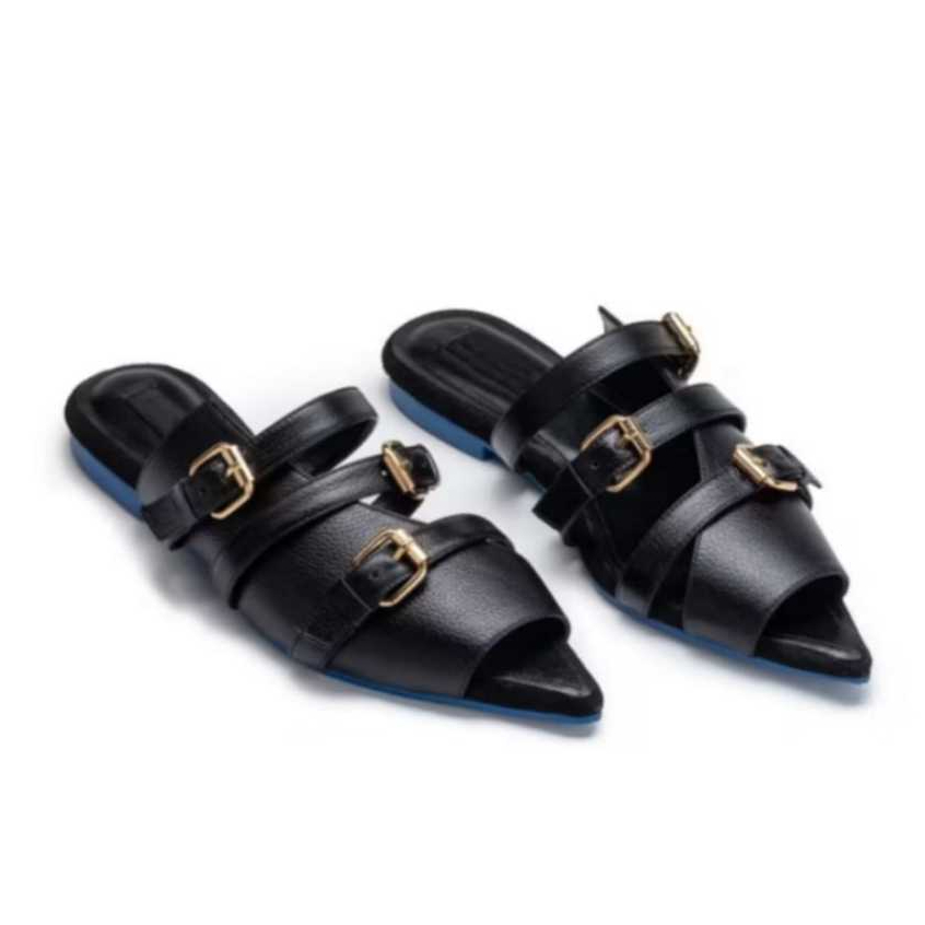 ME LIKE - Sandal Wanita CLAIR Sendal Slop Kekinian Mules 1 cm Flat Gesper JD04 Rebecca