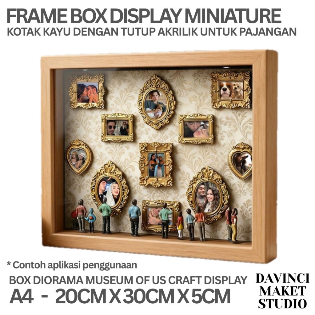 (A4) Wodeen Box Acrilic Cover Display A4 20cm x 30cm x 5cm Frame Alas Miniatur Maket Diorama - Kotak