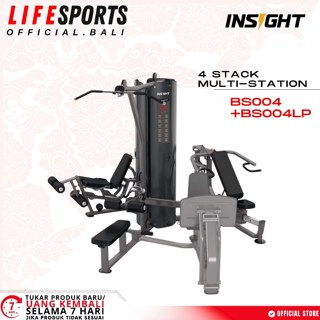 LIFESPORTS - NEW ALAT OLAHRAGA FITNESS INSIGHT 4 STACK MULTI-STATION BS004+OPT IMPORT KOMERSIAL