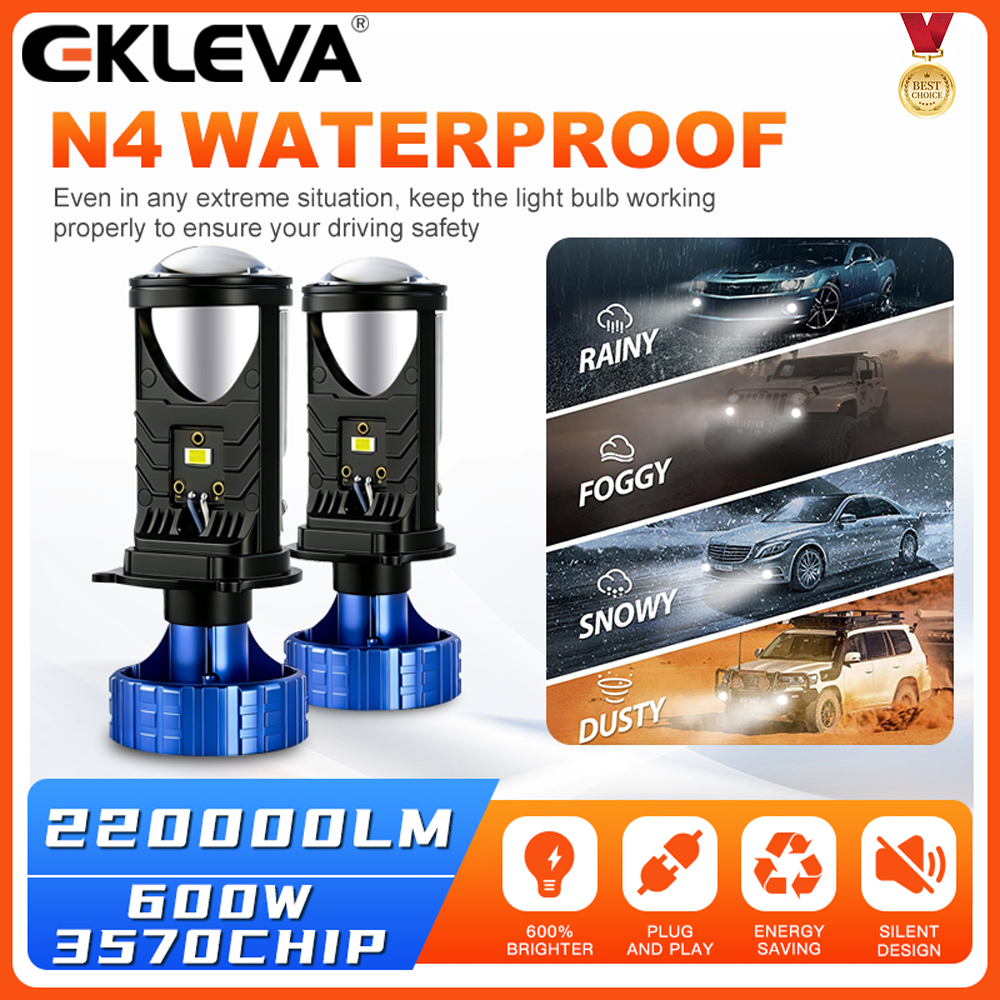 EKLEVA Aksesoris Mobil H4 Mini LED Headlight Projector Lens 6500K 12V 24V Lampu Sorot Mobil Terang E