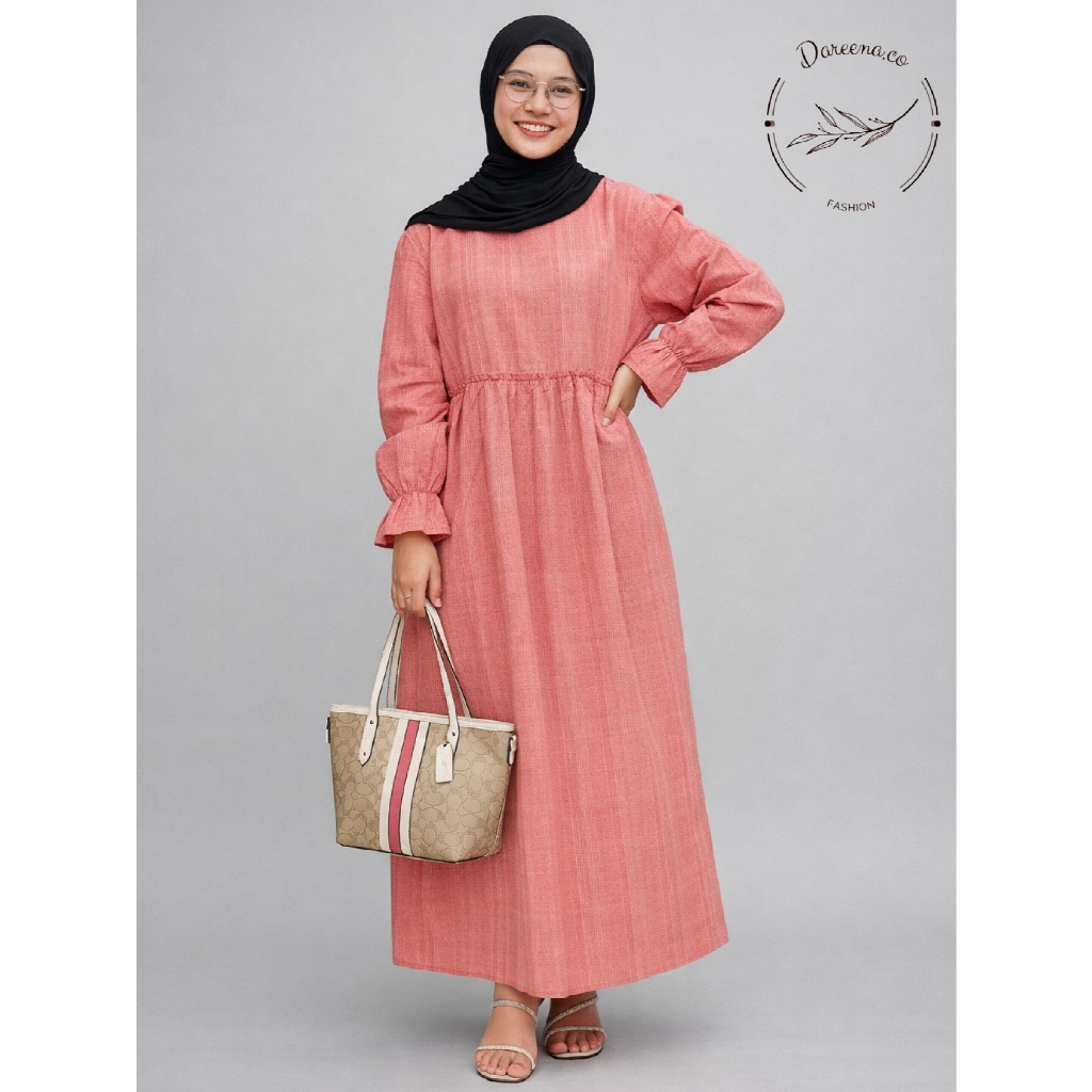 Dareena Gamis Katun Adem Motif Slube Orange Dress Harian Wanita Simpel - GAMIS SLUB ORANGE 1