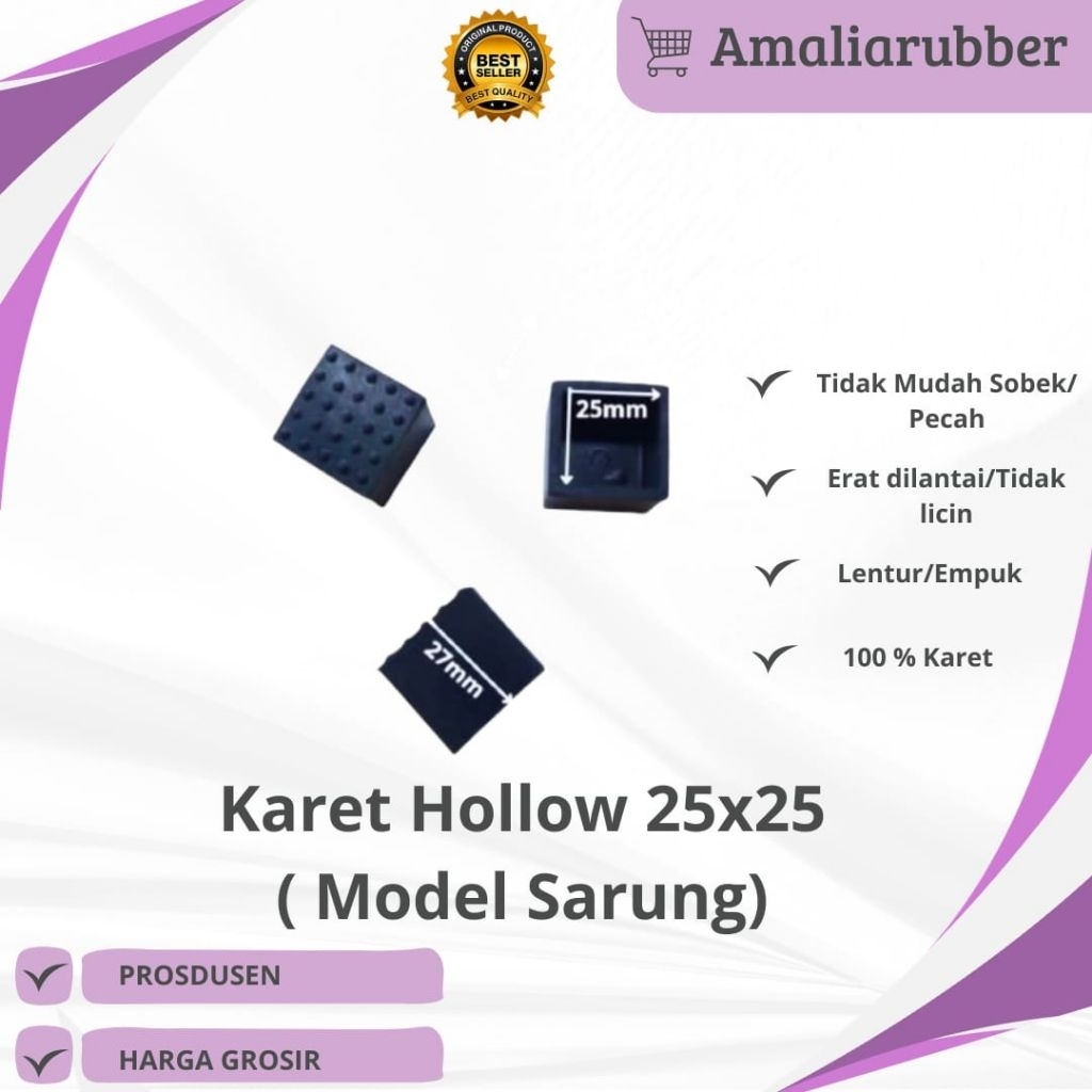 Karet Hollow 25x25 Model Sarung /Karet Kaki Kursi Meja Hollow