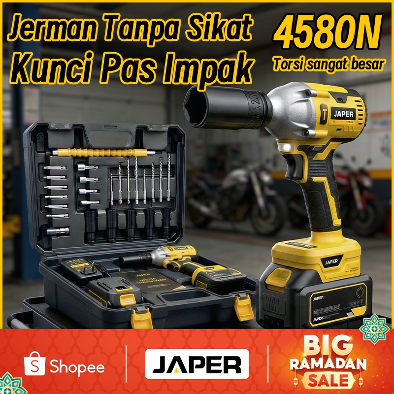 Japer Cordless Impact Wrench Brushless Baterai Impact Torsi Besar Mesin Bor Impact Co