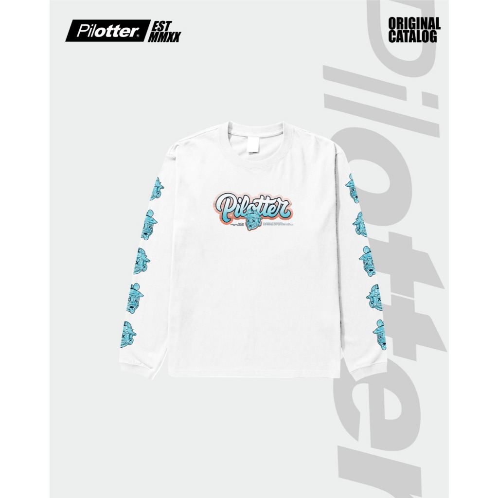 Pilotter Kaos Dotline Putih Lengan Panjang Original Free Stiker Free Ganci