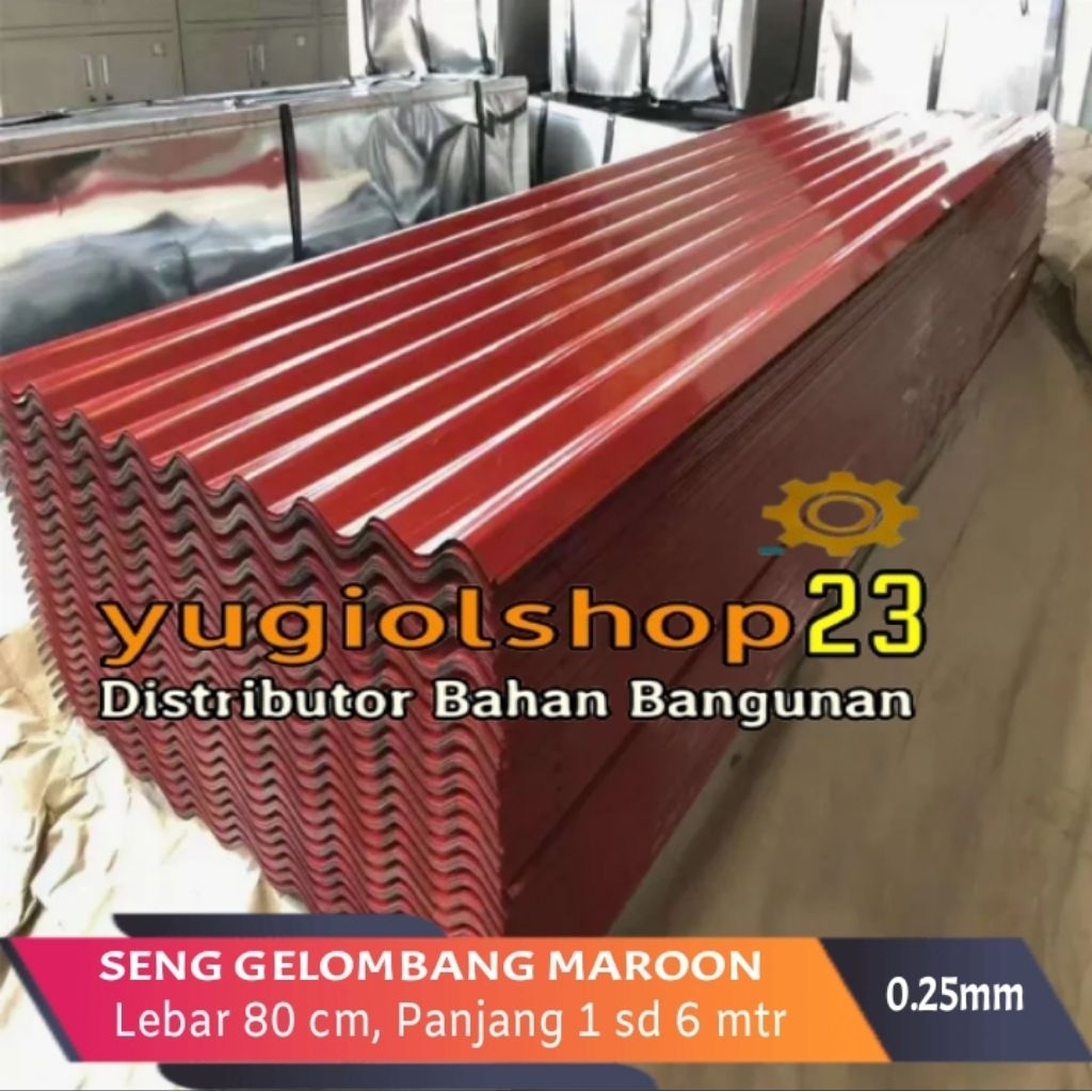 Seng Gelombang Galvalum Anti Karat Korosi Warna Maroon 0.25mm 100x80 Panjang Custom 1 Meter s/d 6 Me