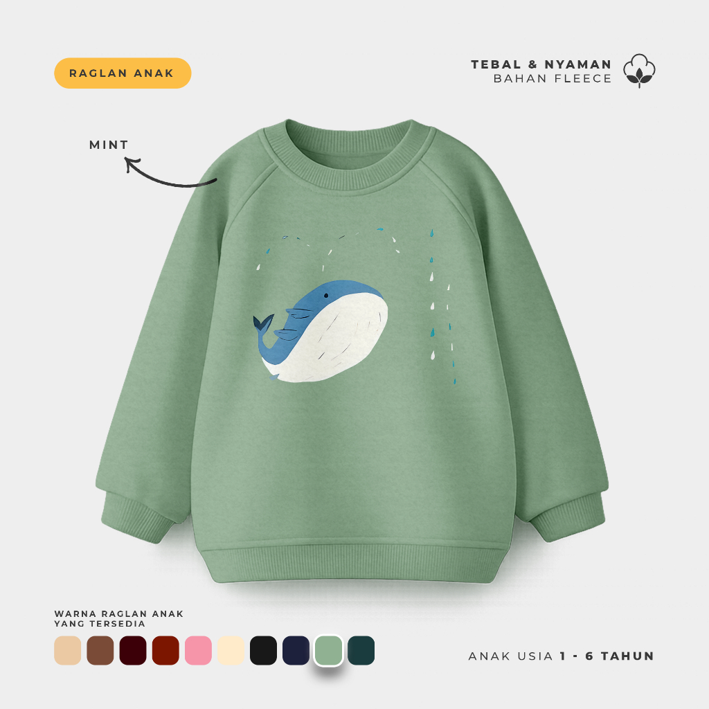 Sweater Anak Crewneck Oversize Anak Model Korea Whale Shower Usia 1-6 Tahun