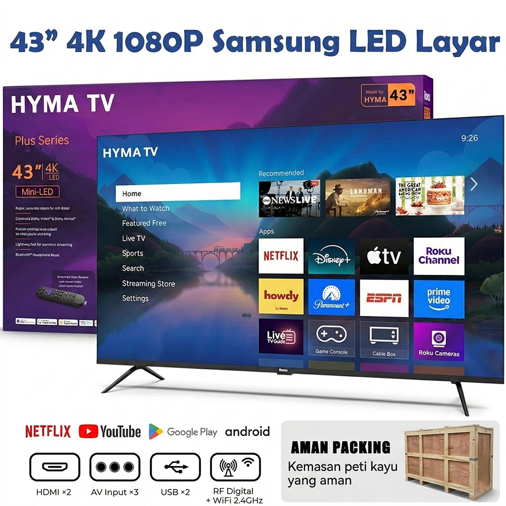 HYMA Android Samrt TV 43" Samsung LED 4K 1080P UHD Smart Google TV, Voice Remote with Alexa, Wide Co