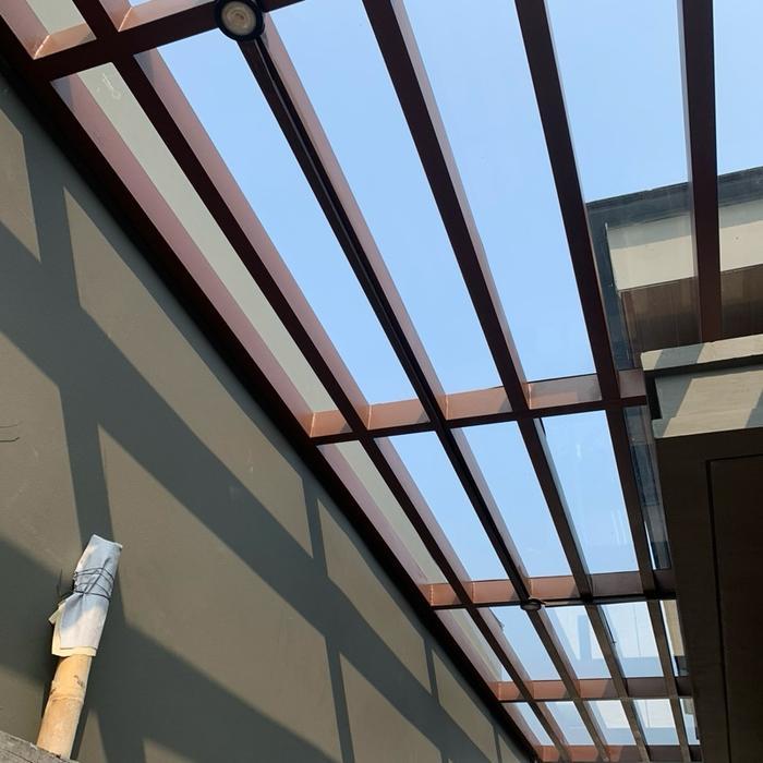 Kanopi atap sliding manual dan otomatis kaca tempered 8mm murah free pemasngan
