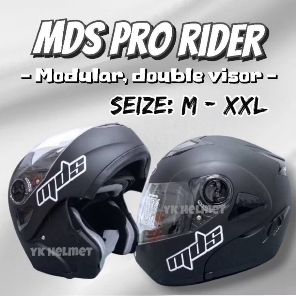 HELM MDS PRO RIDER BLACK DOF - MDS MODULAR HITAM DOF size M L XL XXL