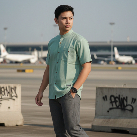 Kemeja Koko Kemko Pria Dewasa Couple Ayah dan Anak Hijau Mint Sage Hanzain