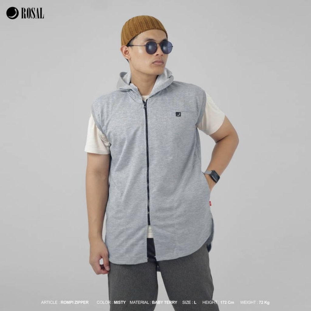 Rompi Sholat Full Zipper ROSAL Pria Dewasa Desain Hoodie Yang Nyaman Resleting Full 2 Kantong Fungsi