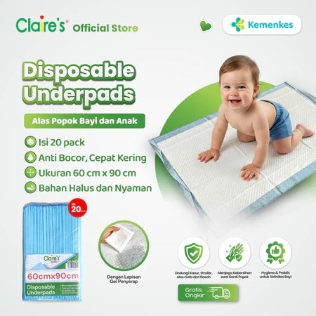 Claire's Perlak Organik Bayi Alas Tatakan ompol | Underpad bayi perlak ompol seukuran popok isi 20