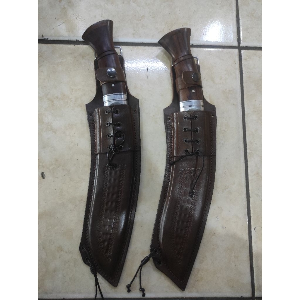 Pisau bengkok survival camping & hiking kukri sarung kulit full tank anti karat