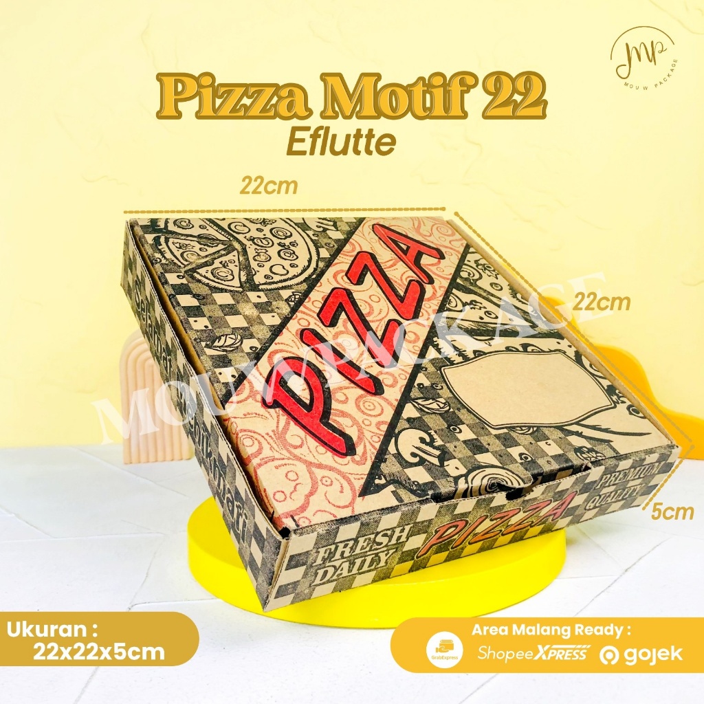 BOX PIZZA 22X22 MOTIF / KOTAK KARDUS PIZZA EFFLUTE MOTIF UKURAN 22X22