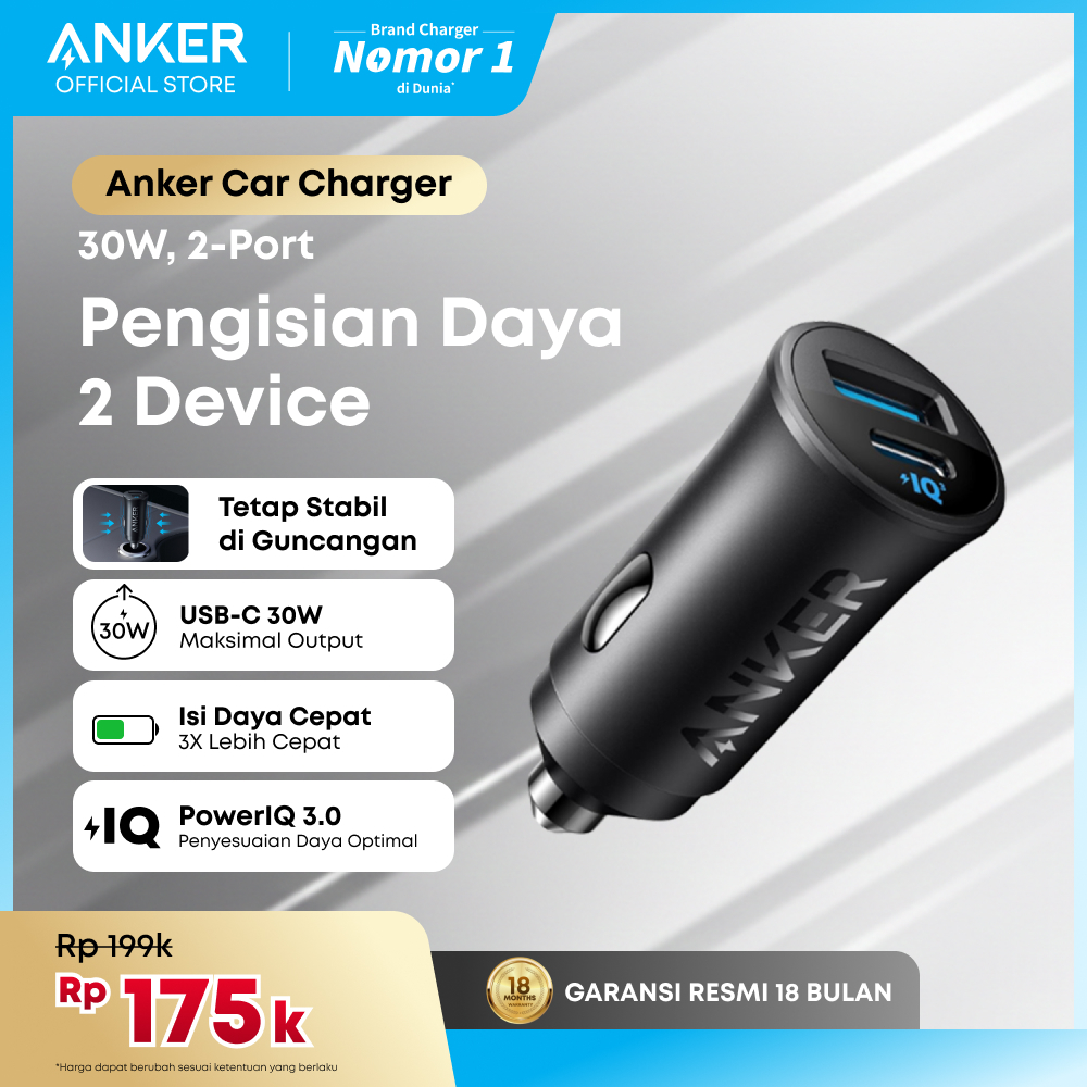 Anker Car Charger, 30W 2-Port Type-C Adapter PIQ 3.0 - A2741