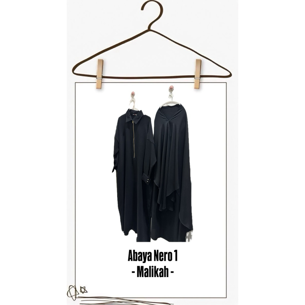 Preloved Malikah - Set Abaya Ella Nero 1 (warna : jet black)