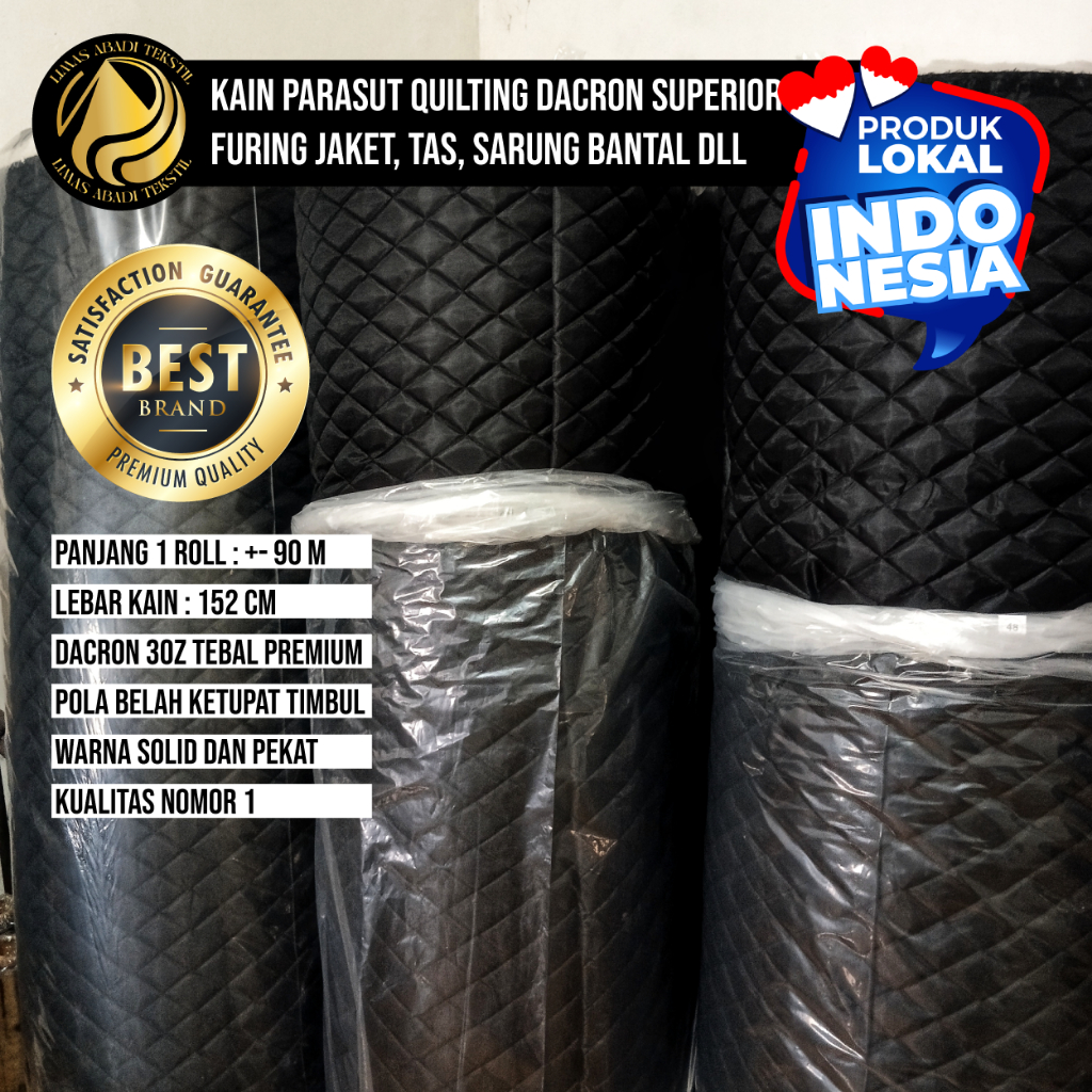 Bahan Parasut Quilting 3oz Taffeta SUPERIOR Peles Lokal Rollan Isi 50 Yard Tebal - Grosir Bahan Spre