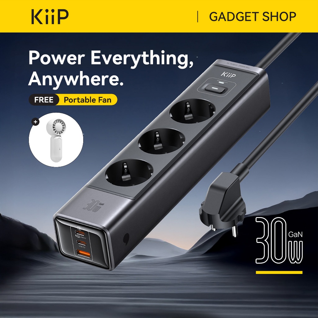 KiiP C29T Smart Power Strip GaN 30W 6in1 Charger Stop Kontak Surge Protection Multiple Socket PPS PD