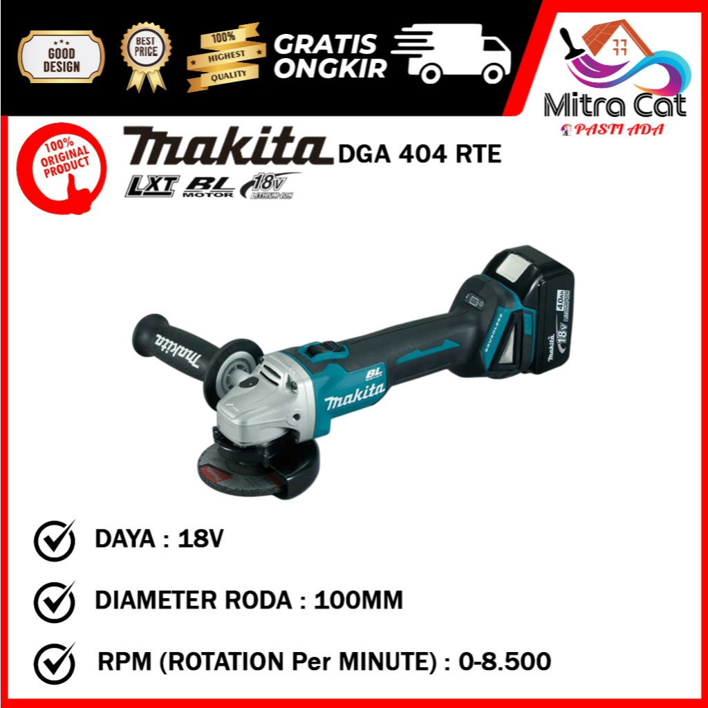 MAKITA DGA404RTE mesin gerinda baterai 4" DGA 404 RTE cordless grinder 4 inch