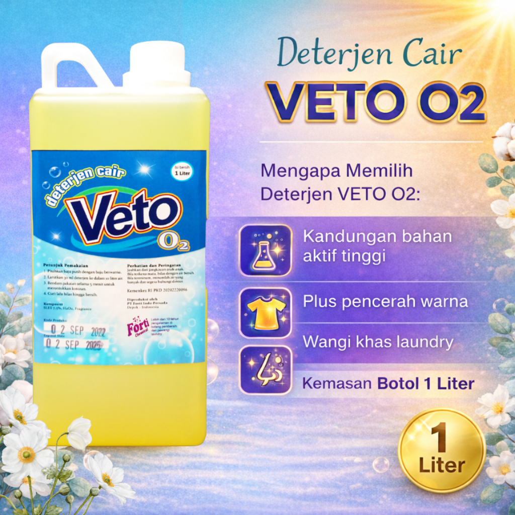 VETO O2 Deterjen Laundry Cair 1 Liter - Botol