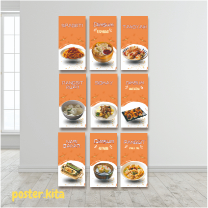 Poster menu makanan jajanan ukuran 15x30 cm hiasan dinding menu jajanan poster warung makan resto