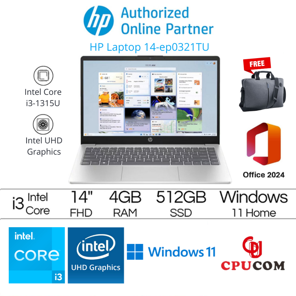 HP Laptop 14-ep0321TU i3-1315U 4GB 512GB SSD 14inch FHD W11+OHS