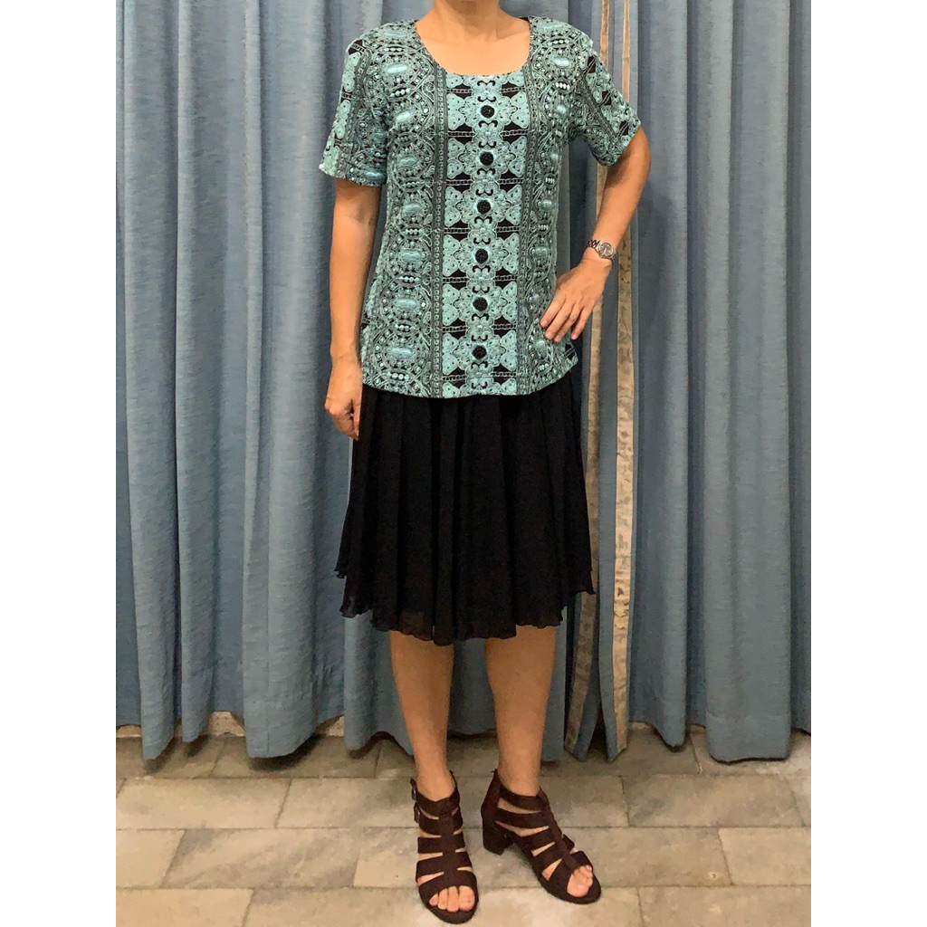 Dress Terusan Pesta Wanita Hitam Brokat Biru