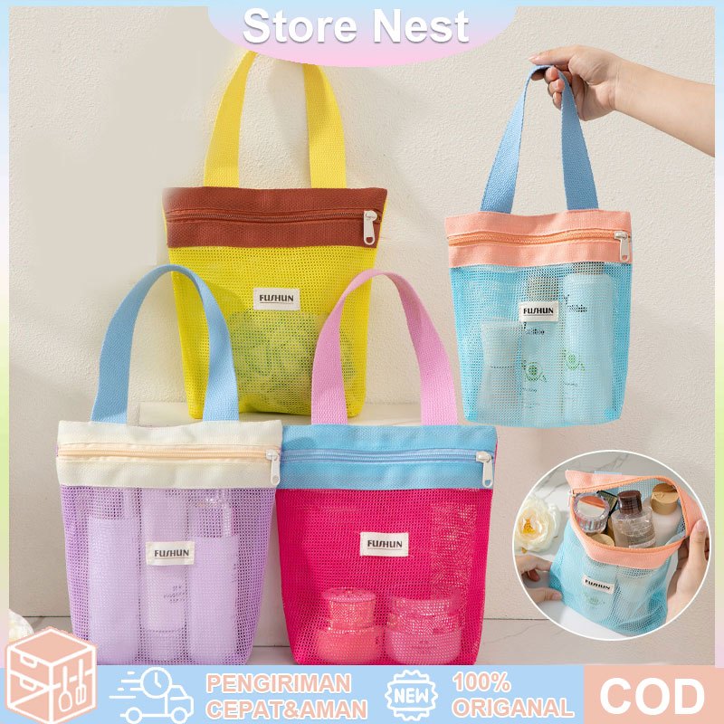 Tas Jaring Sabun Mandi Travel /Tas Kosmetik Skincare Bedak Bayi Bahan Nilon Tebal Transparan