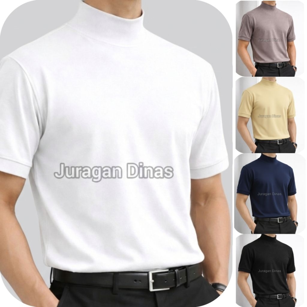 Kaos Dalam Oblong Pria POLRI Satpam Security Polos Hitam Putih Biru Abu Coklat Kerah Leher Tinggi