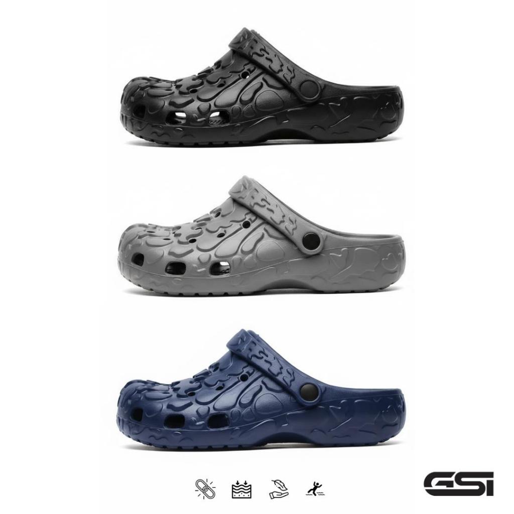 GSI Shoes - Sandal Pria Sendal Selop Baim Clog Pria EVA Premium Motif Emboss Full Black Anti Slip Ca