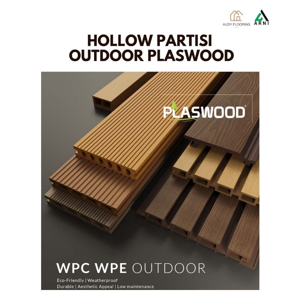 Partisi Hollow WPC Outdoor PLASWOOD | Hollow Kisi Kisi WPC | Partisi Pembatas Dinding Motif Kayu
