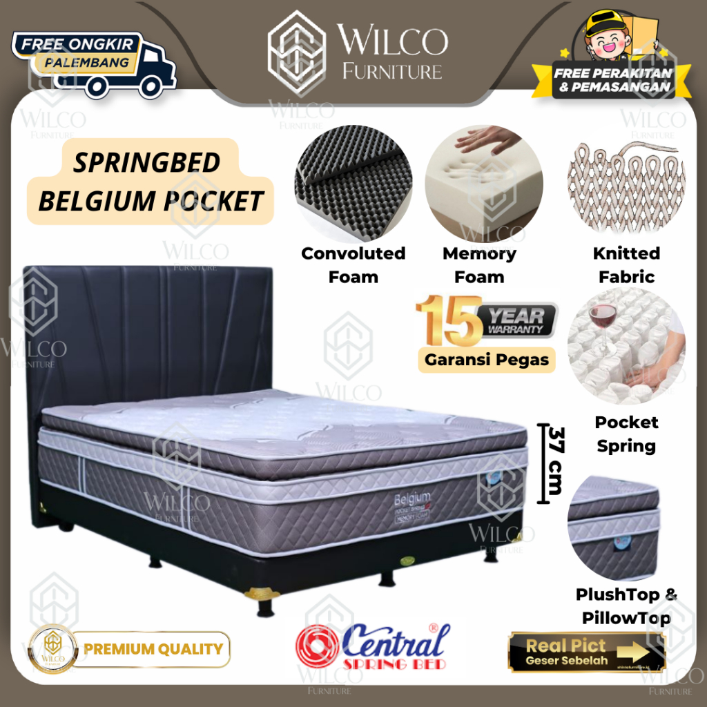Kasur Springbed Belgium Pocket by Central Lapisan Double Plushtop - Matras aja, 120x200