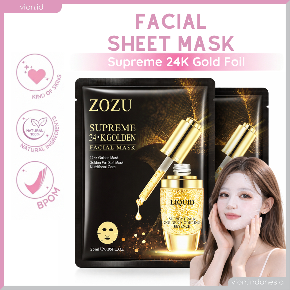 ZOZU Supreme 24K Gold Foil Sheet Mask Moisten Hyaluronic Masker Emas Premium Original ZO001