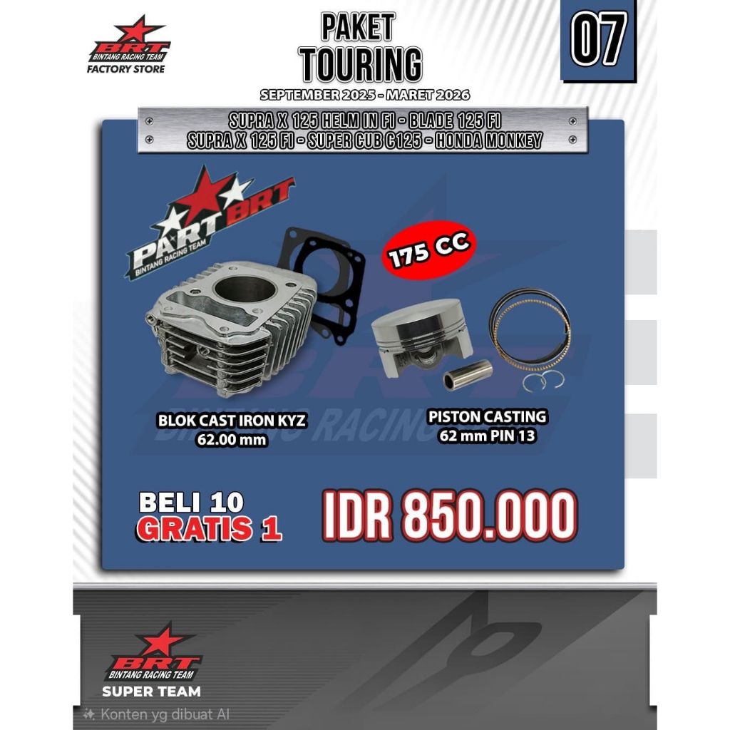 PAKET BORE UP BRT SUPRA X HELM IN BLADE 125 SUPRA X FI KYZ