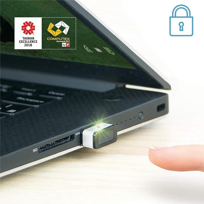 PQI My Lockey USB Security Fingerprint USB Nano Dongle Windows Hello FIDO Certified UAF Pemindai