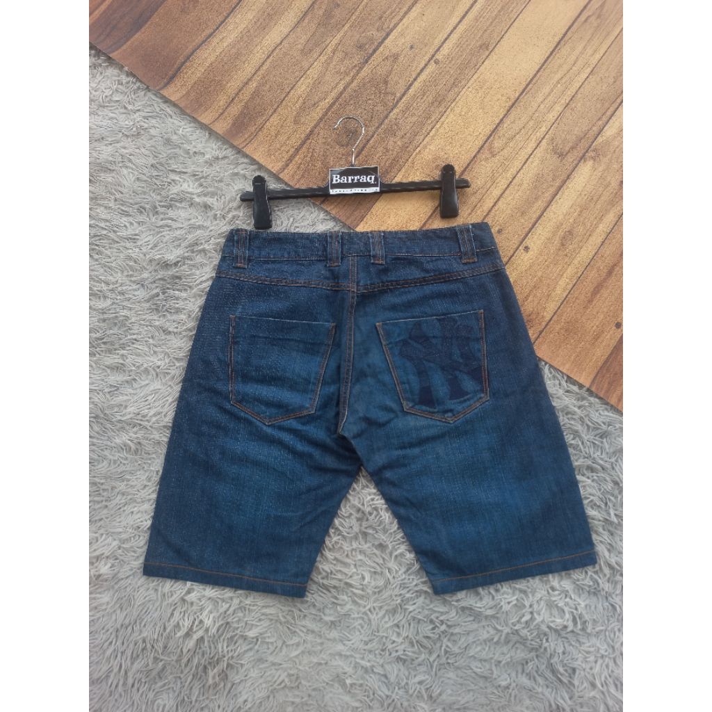 MLB NY YANKEES DENIM SHORT PANTS CELANA PENDEK MLB NEW YORK YANKEES BORDIR LOGO BLUE JEANS