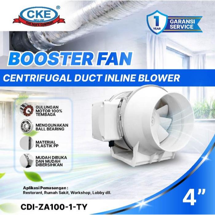 Inline Duct Fan Plastik 4" Inch Kipas Booster Ventilasi Extractor Fan