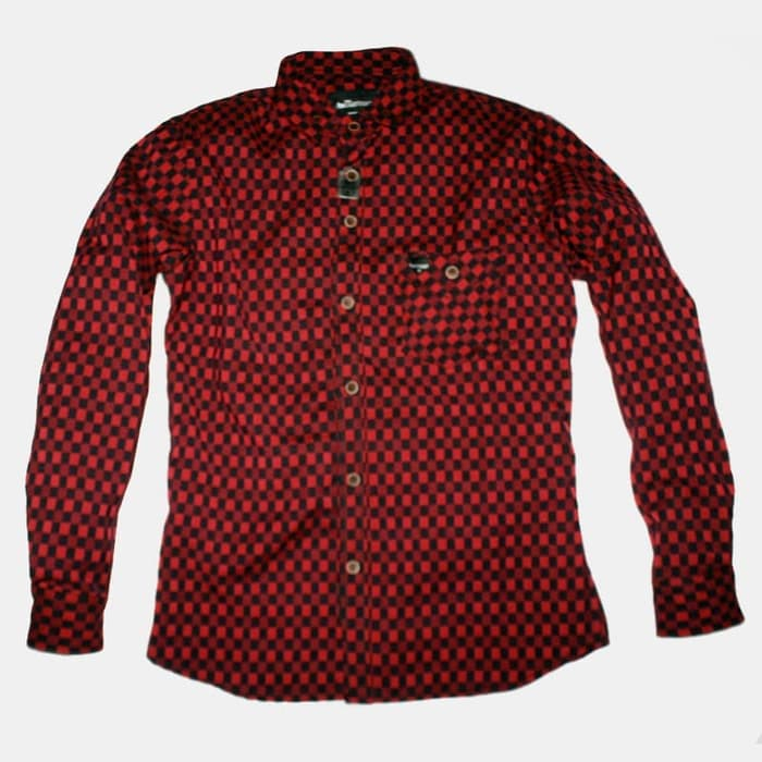 K14 Brill Eighty Eight Kemeja Flanel Pria Wanita Lengan Panjang Motif Kotak-Kotak Warna Hitam Garis 