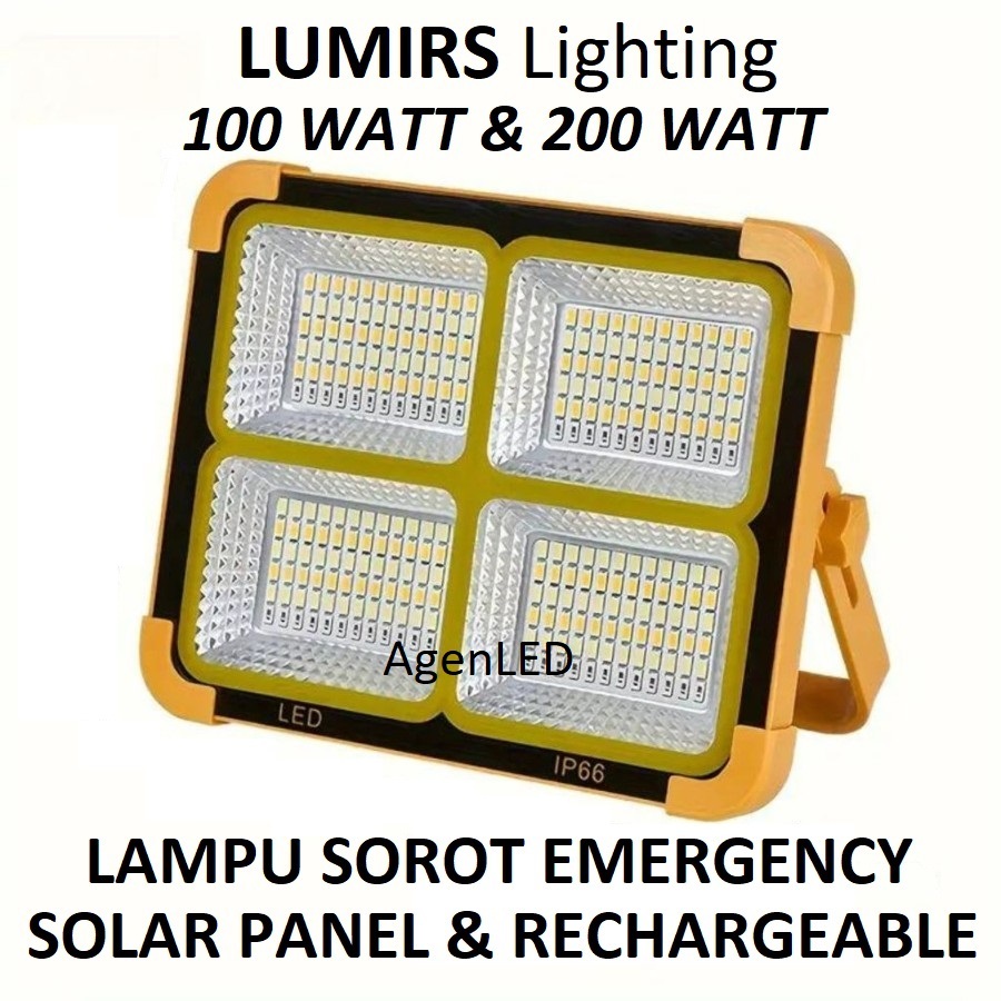 LUMIRS Lampu Sorot LED Emergency Portable 100W 200W Solar Panel Surya Rechargeable USB cas Flood lig