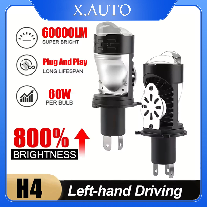 X.AUTO H4 Projector Lens LED Headlight Car/Motorcycle 10000LM 60W Plug Play Turbo Fan High/Low Beam 