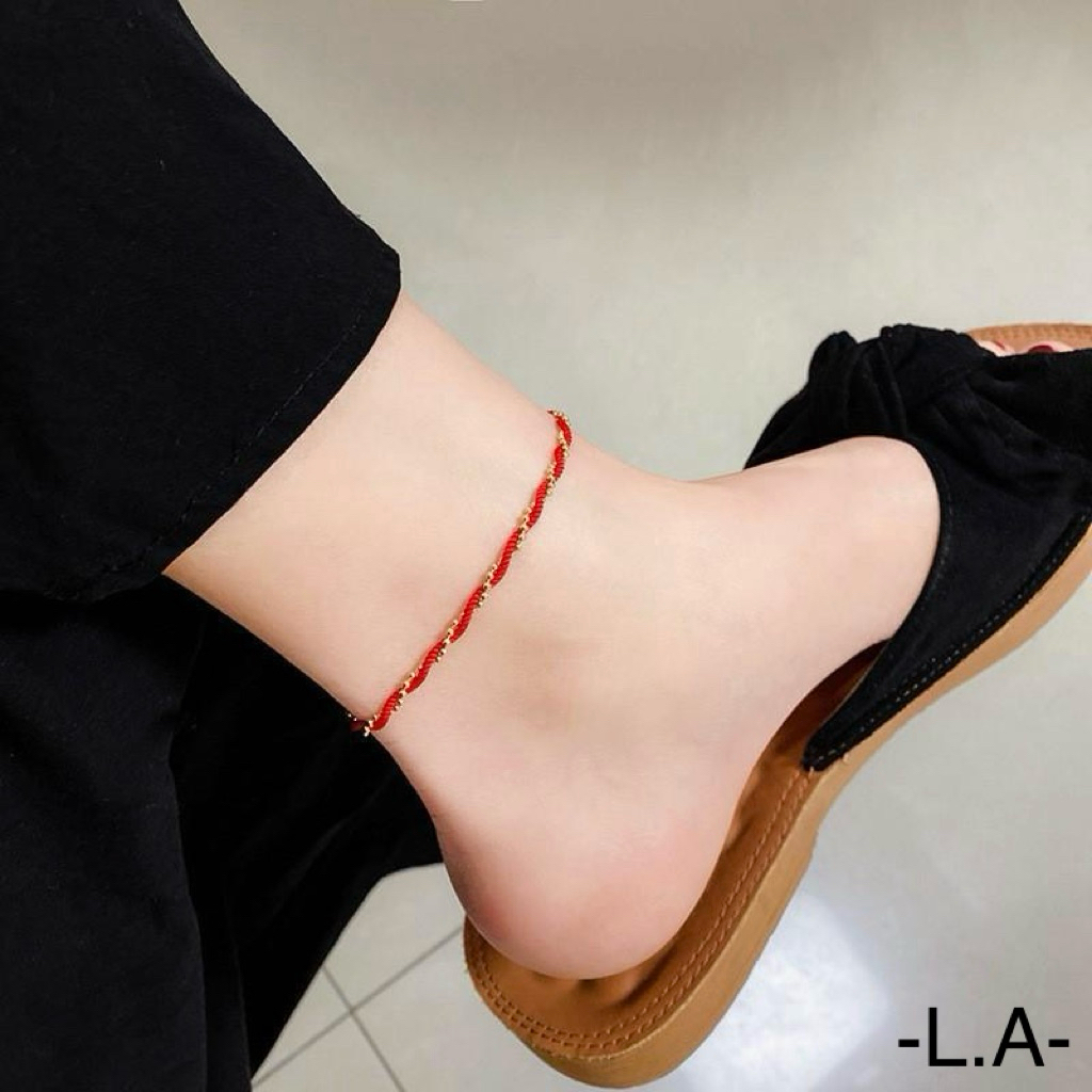 Gelang Kaki Titanium Tali Merah Lucky Anklet Wanita GK04020-O