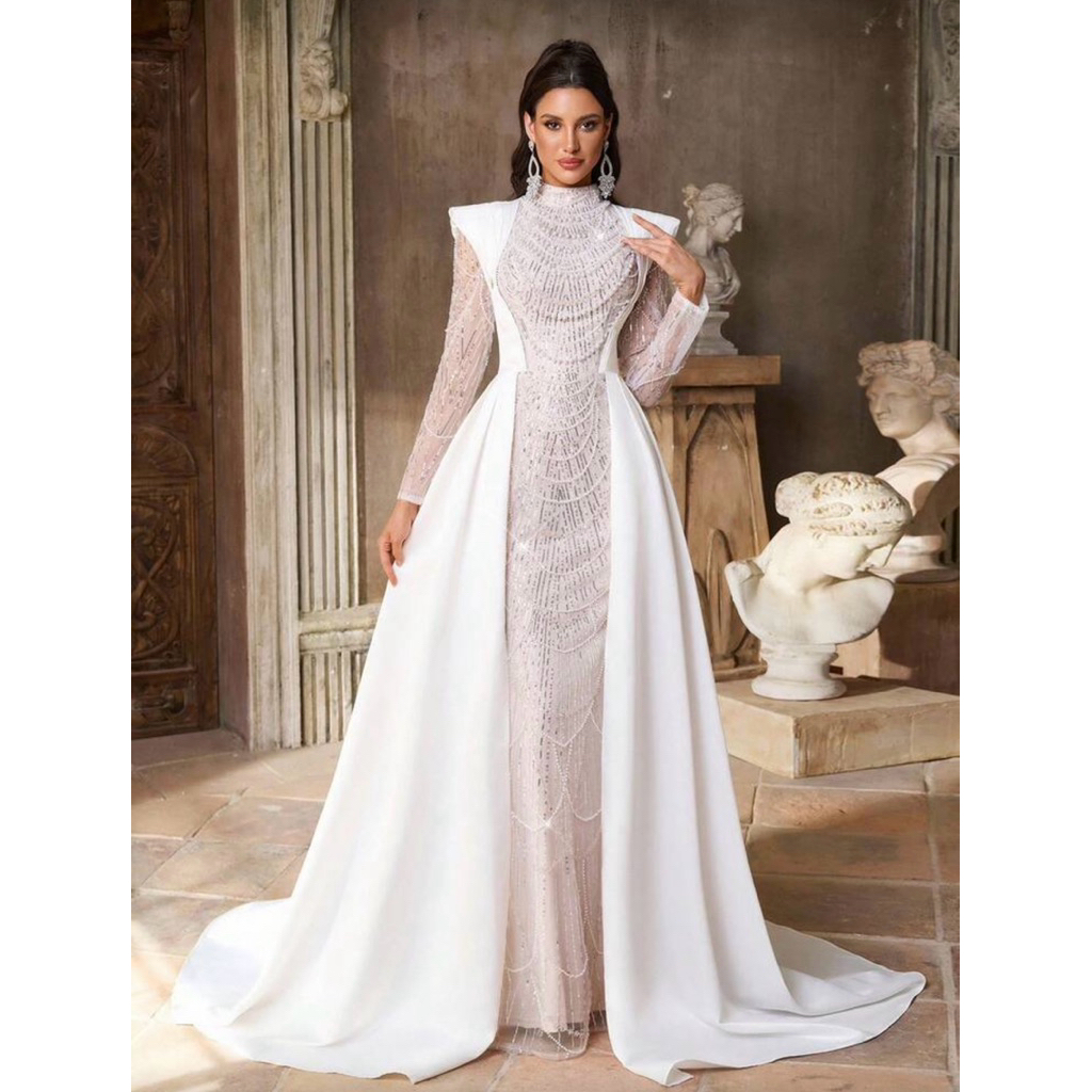 VIPGOWN.ID ELEGANT WHITE SEQUIN DRESS  ( HIJAB FRIENDLY )