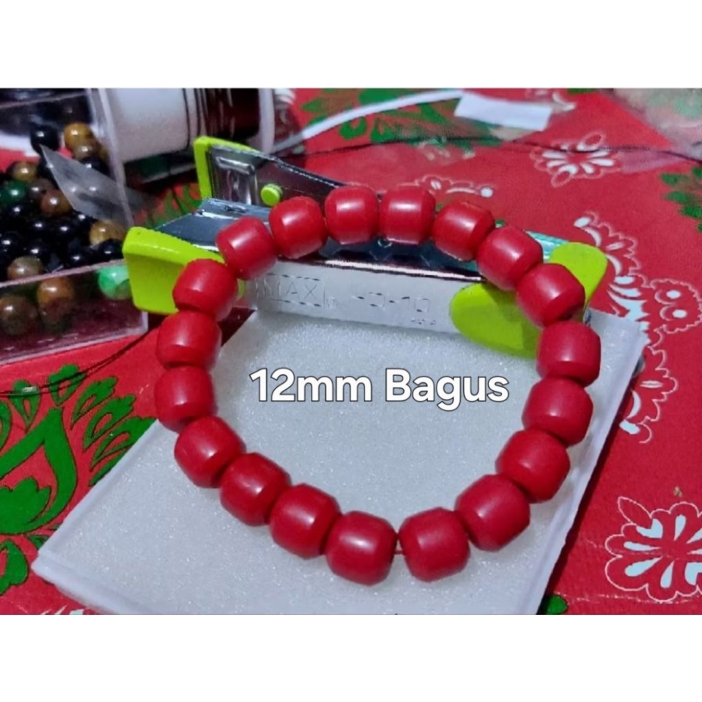 Gelang Batu Marzan Super 12mm Kalimantan  - Batu Red Coral Super