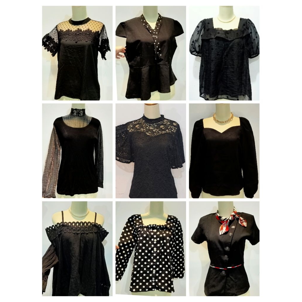 201-220 rare hitam black blouse kemeja atasan top wanita perempuan cewek kawai cantik sexy edgy prem