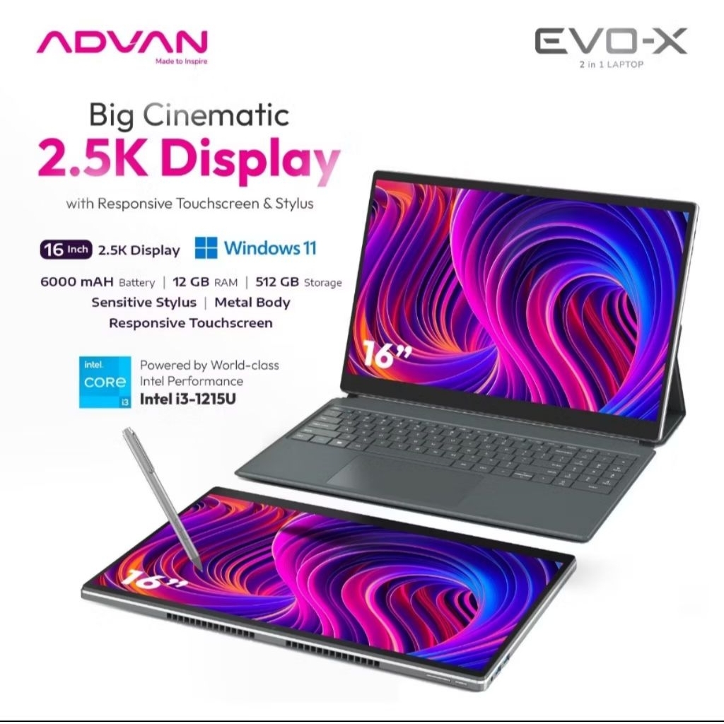 Laptop Tablet 16" Advan Evo x16 masih baru salah beli