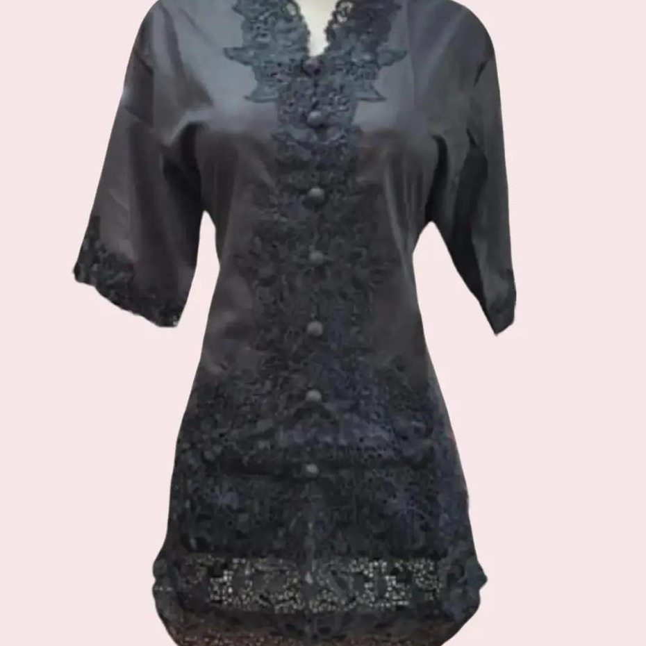 Atasan Kebaya Encim Bordir Polos Lengan Pendek Bahan Katun Premium Warna Hitam
