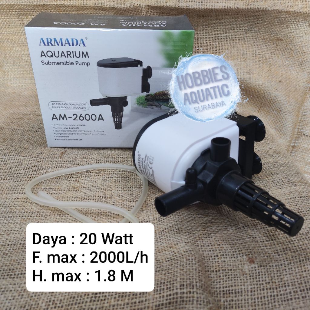 Armada AM-2600A Power Head Pompa Celup Aquarium Kolam 2000L/h.