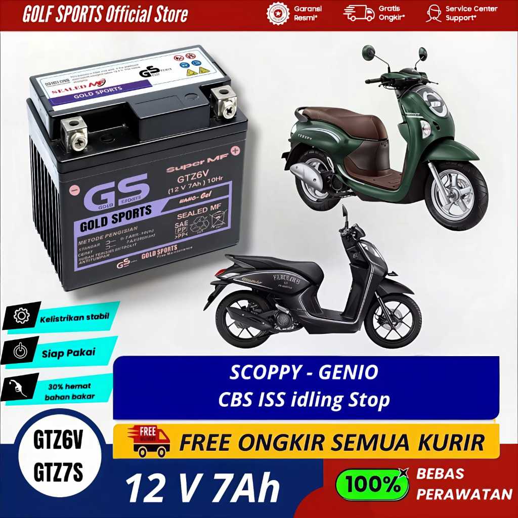 GOLF SPORTS Aki Motor Full Kering Scoopy GENIO New CBS ISS GTZ6V GTZ-7S 12V7Ah Accu Battery GS