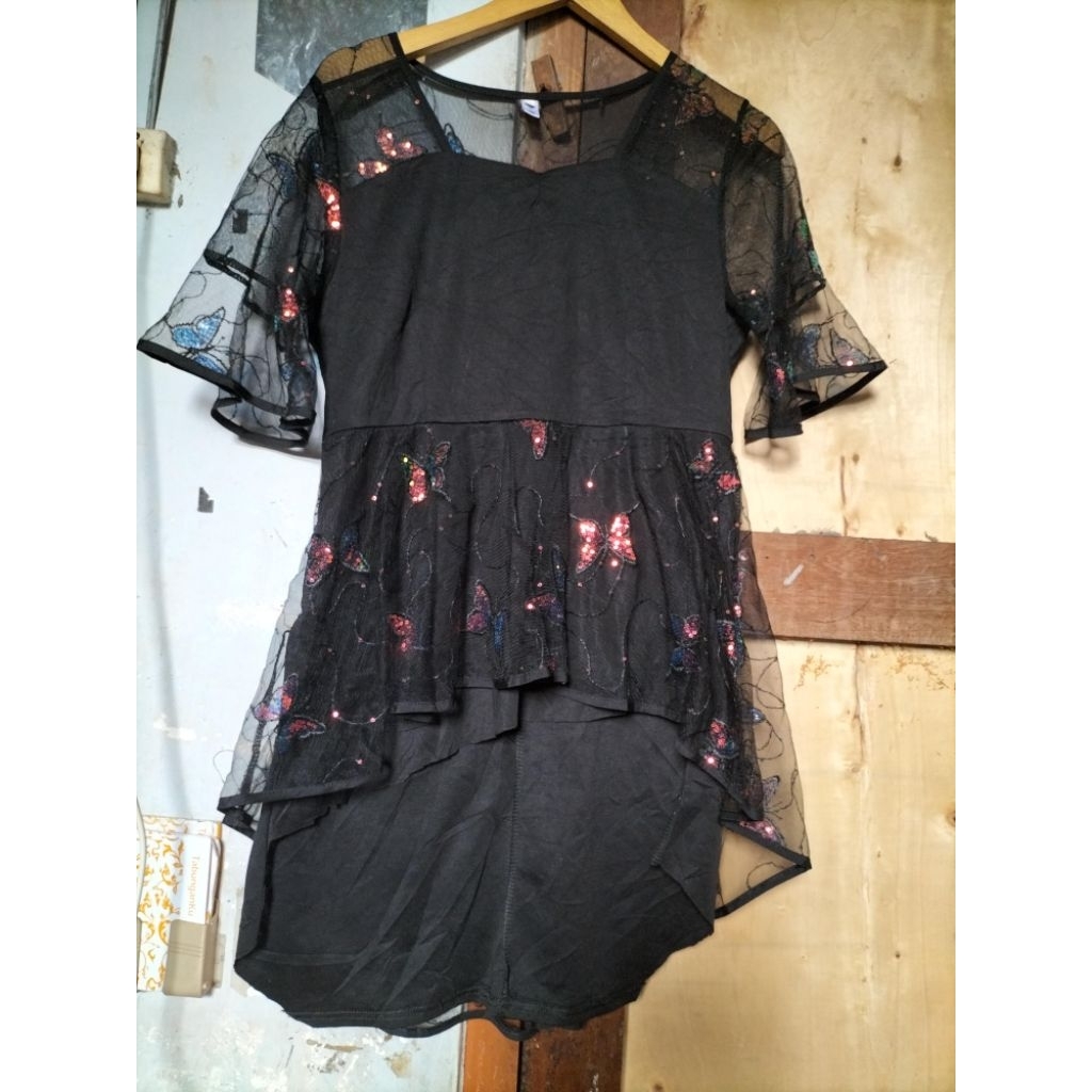top atasan blouse hitam bordir embordairy pesta party kondangan gereja natal ibadah Christmast tutu 