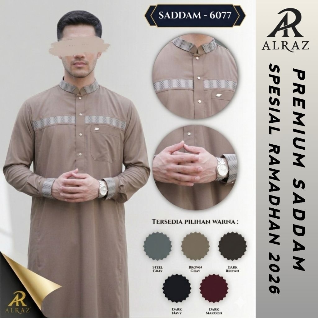Best Seller | Jubah AL RAZ Premium Pria "Saddam" Warna Lengan Panjang Kerah Sanghai Kombinasi | Gami